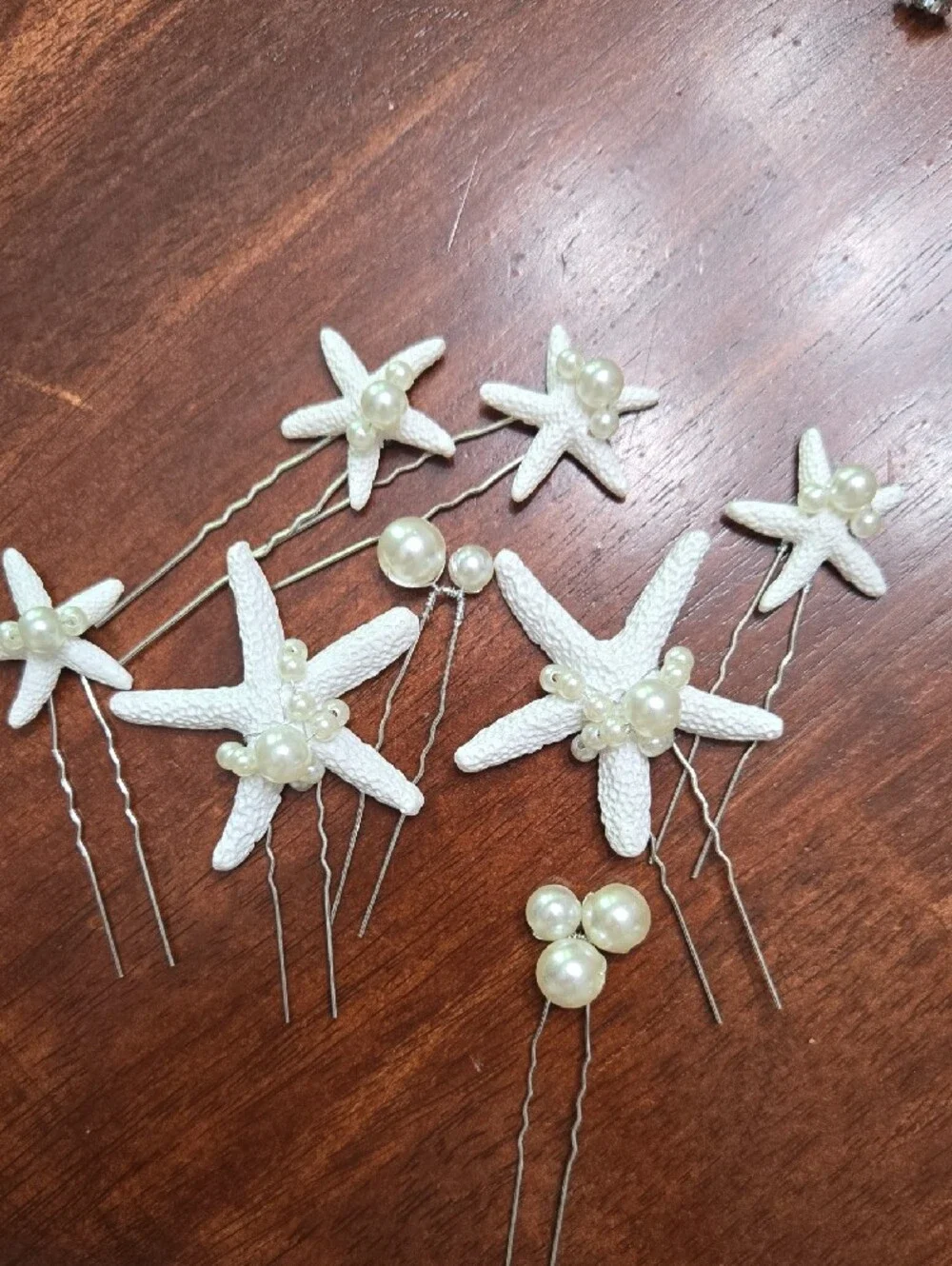 Ivory Pearl & Starfish Hair Pin Set